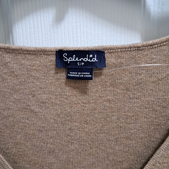 Splendid Sweater V-Neck Camel Tan Neutral Colour Women's Small Tunic Knit Top - Picture 8 of 16